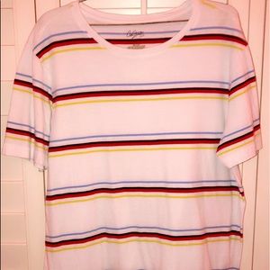 Red,light blue,navy blue, yellow stripped shirt